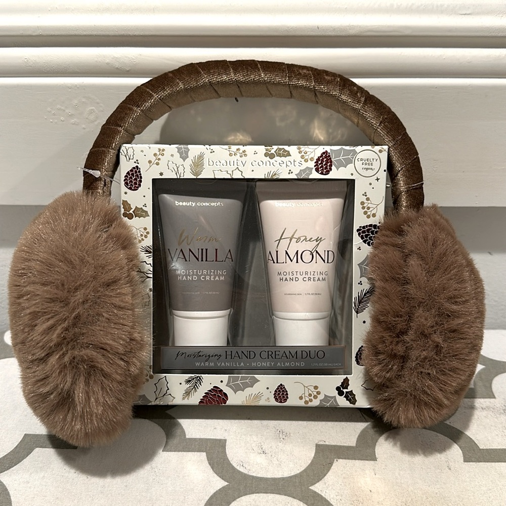 NWT Brown Faux Fur Earmuffs with Hand Cream Duo